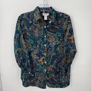 Mainstreet Blues Paisley Button Down Shirt Women’s M Retro Boho Long Sleeve Top